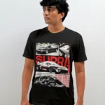 A stylish men's black Supra MK4 t-shirt made of 100% cotton, showcased against a plain background, highlighting its quality and design.