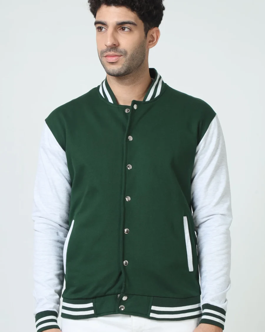 Solid Green Varsity Jacket
