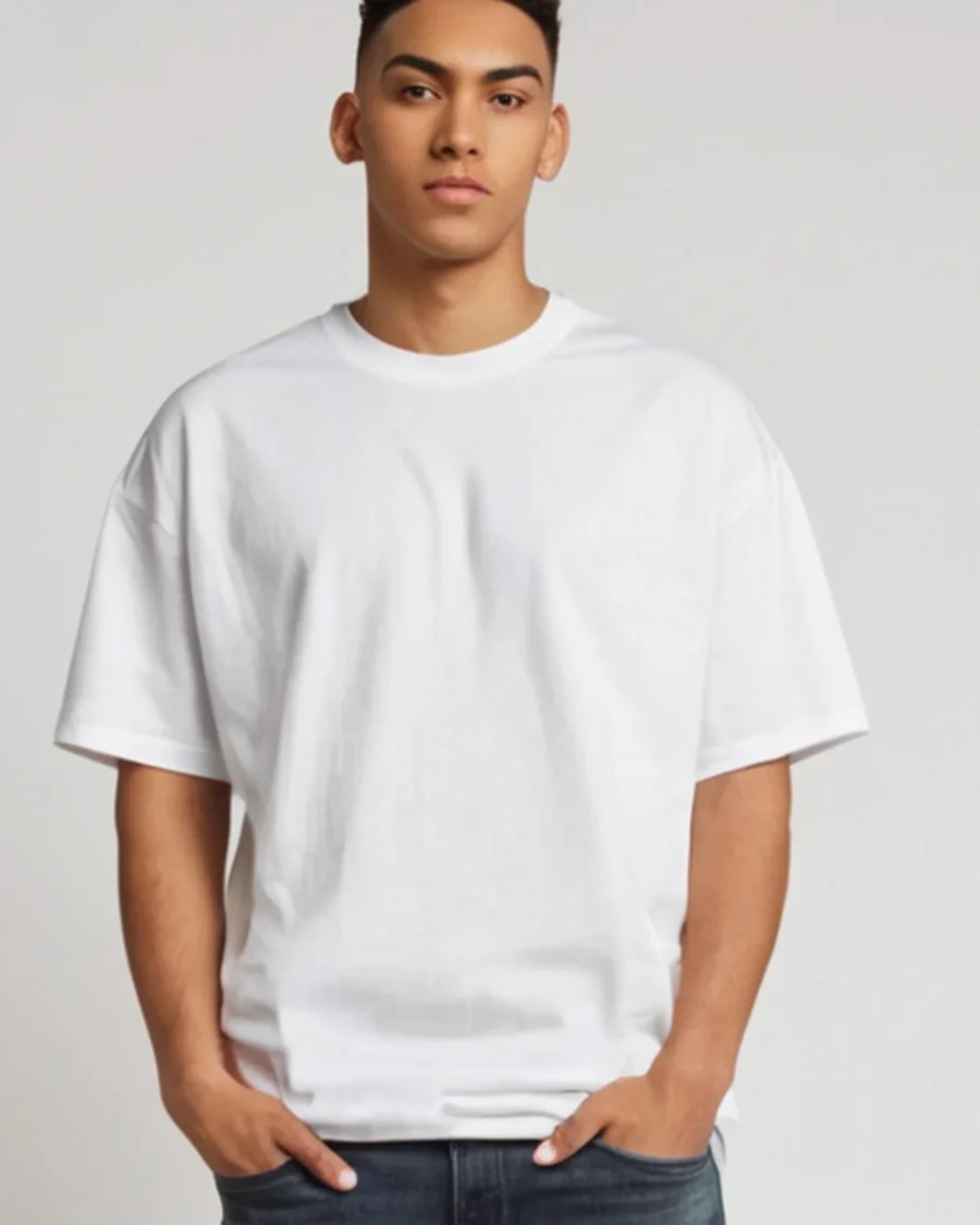 A men’s solid white oversized shirt with a clean and minimalistic design, ideal for versatile styling and a modern look.
